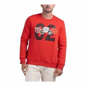 True Religion Vibrant Red Crewneck Sweater with Graphic Detail